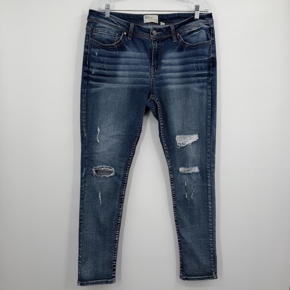 BKE Jeans Womens 31 Blue Ankle Skinny Payton Embroidered Mid Rise Comfrot Curvy